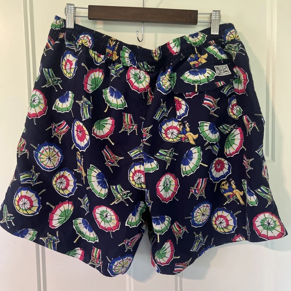 Polo‎ Ralph Lauren Swim Trunks Mens XL Navy Beach Umbrella Mesh Lined Pull On